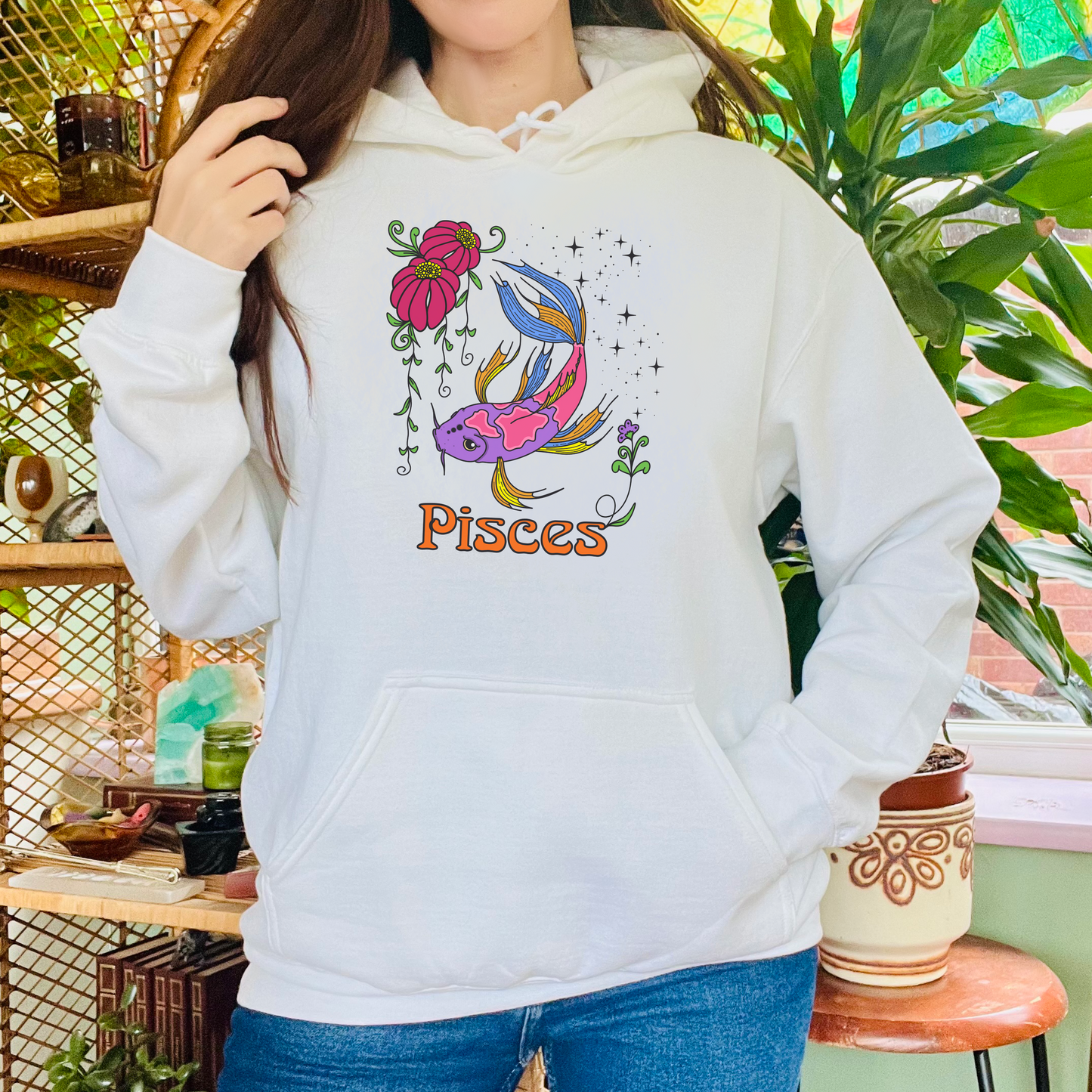 Pisces star sign Hoodie, Fish zodiac astrology Jumper, Horoscope birthday gift sweatshirt, Bold retro colourful Design top