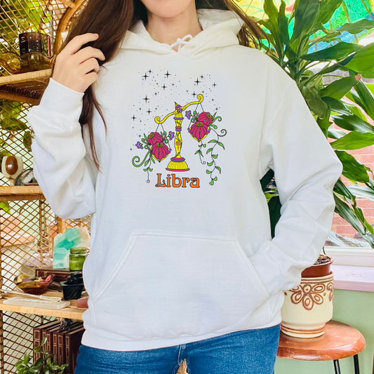 Libra star sign Hoodie, Scales zodiac astrology Jumper, Horoscope birthday gift sweatshirt, Bold retro colourful Design top