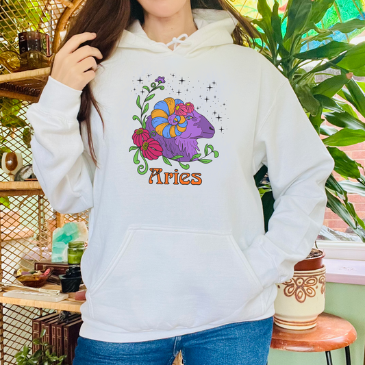 Aries star sign Hoodie, Ram zodiac astrology Jumper, Horoscope birthday gift sweatshirt, Bold retro colourful Design top