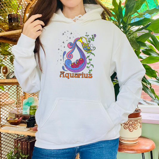 Aquarius star sign Hoodie, Water pale zodiac astrology Jumper, Horoscope birthday gift sweatshirt, Bold retro colourful Design top