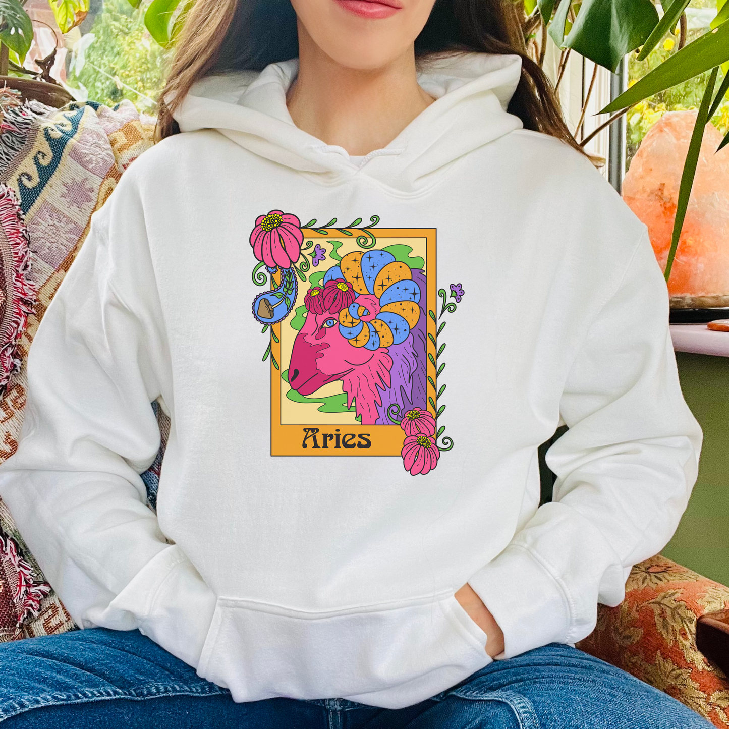 Aries star sign Hoodie, Ram zodiac astrology Jumper, Horoscope birthday gift sweatshirt, Bold retro colourful Design top