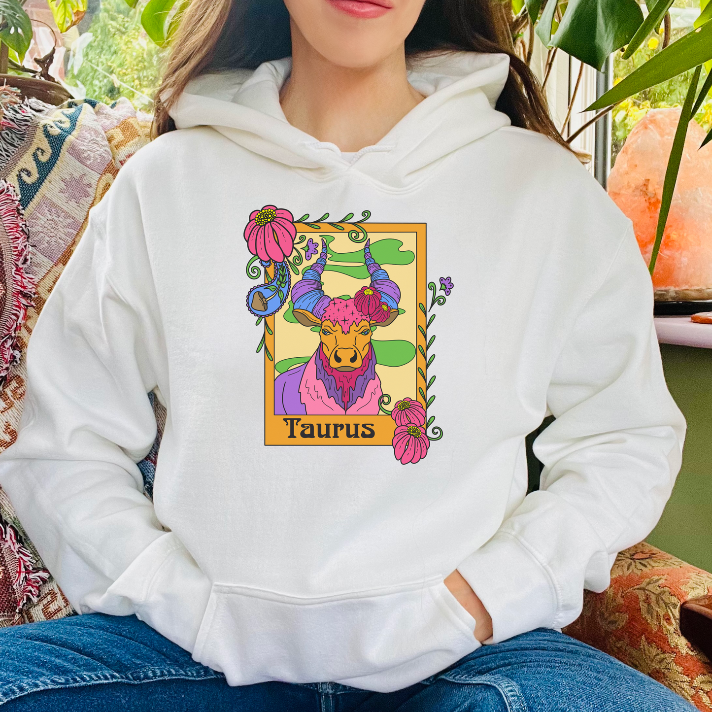 Taurus star sign Hoodie, Ram zodiac astrology Jumper, Horoscope birthday gift sweatshirt, Bold retro colourful Design top