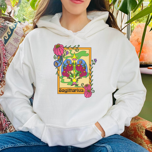 Sagittarius star sign Hoodie, Ram zodiac astrology Jumper, Horoscope birthday gift sweatshirt, Bold retro colourful Design top