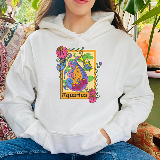 Aquarius star sign Hoodie, Ram zodiac astrology Jumper, Horoscope birthday gift sweatshirt, Bold retro colourful Design top
