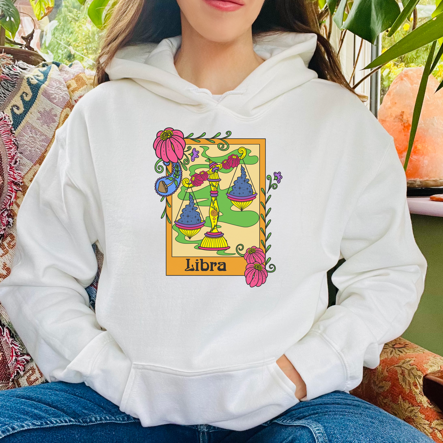 Libra star sign Hoodie, Ram zodiac astrology Jumper, Horoscope birthday gift sweatshirt, Bold retro colourful Design top