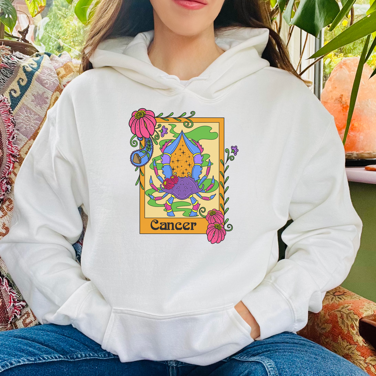Cancer star sign Hoodie, Ram zodiac astrology Jumper, Horoscope birthday gift sweatshirt, Bold retro colourful Design top