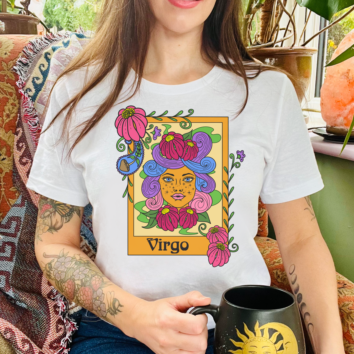 Virgo star sign T-Shirt, Maiden zodiac astrology top, Horoscope birthday gift Tee, Bold retro colourful Design tshirt