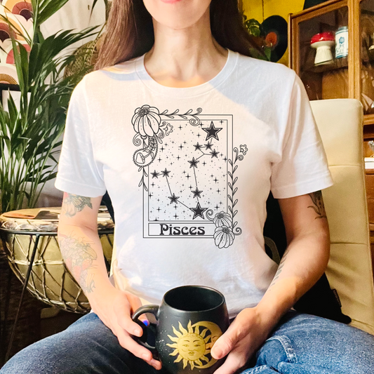Pisces Constellation T-Shirt, Zodiac astrology top, Horoscope birthday gift Tee, Star sign tarot card design tshirt