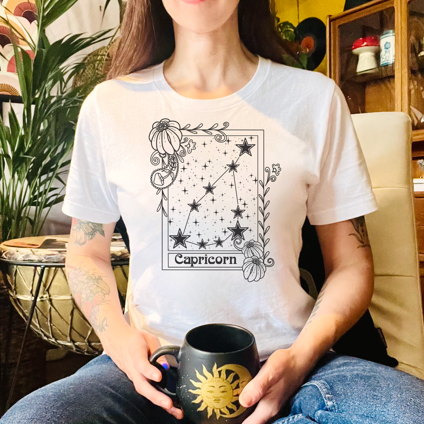Capricorn Constellation T-Shirt, Zodiac astrology top, Horoscope birthday gift Tee, Star sign tarot card design tshirt
