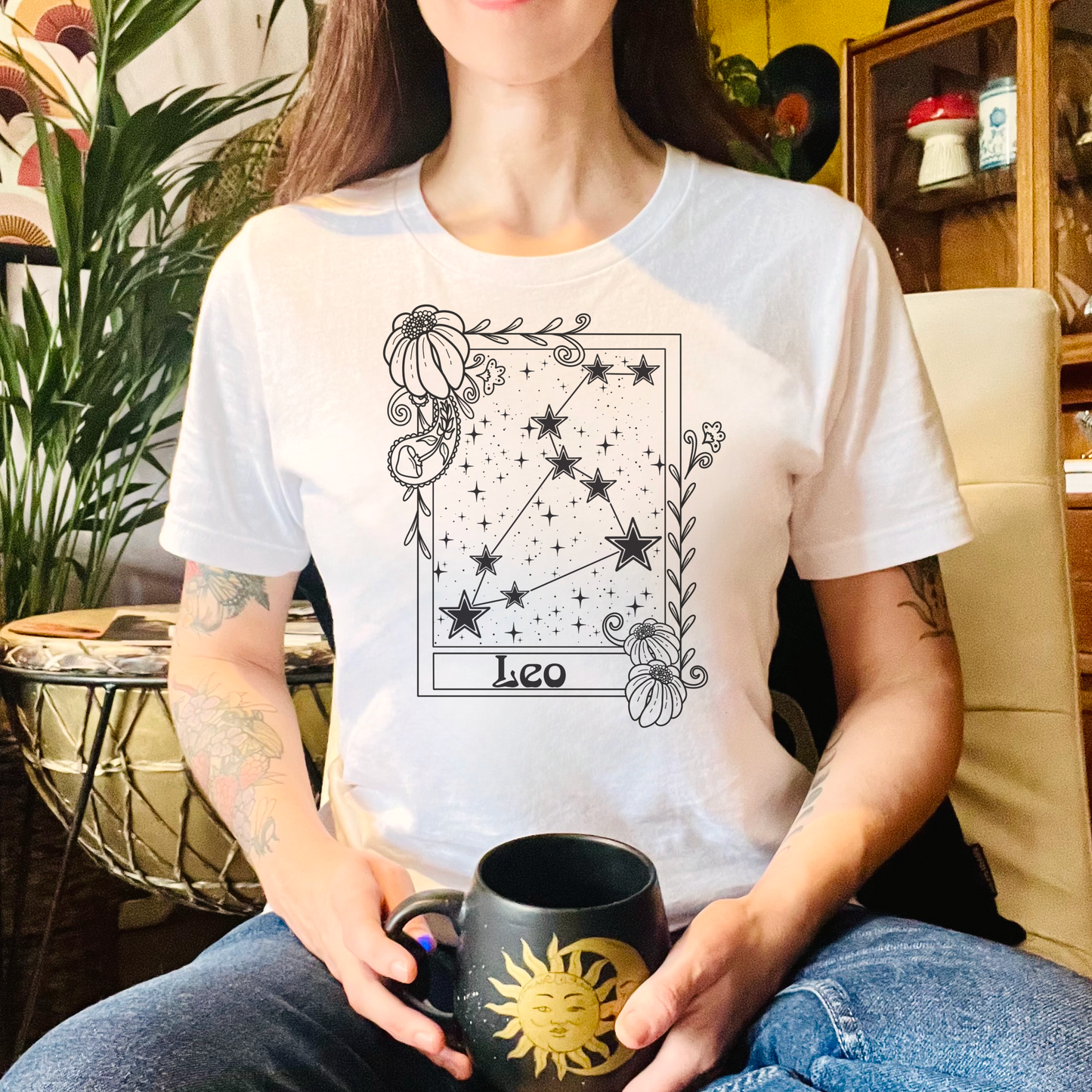 Leo Constellation T-Shirt, Zodiac astrology top, Horoscope birthday gift Tee, Star sign tarot card design tshirt