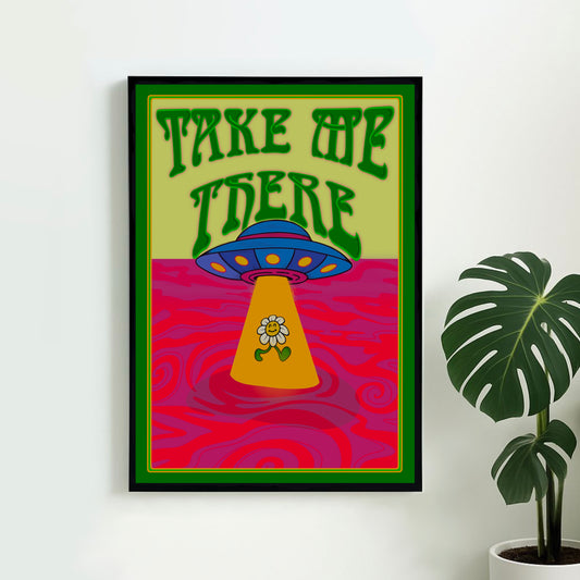 Psychedelic Trippy UFO Poster, Colourful Retro Hippie Wall Art, 1960s 1970s Home Decor Print