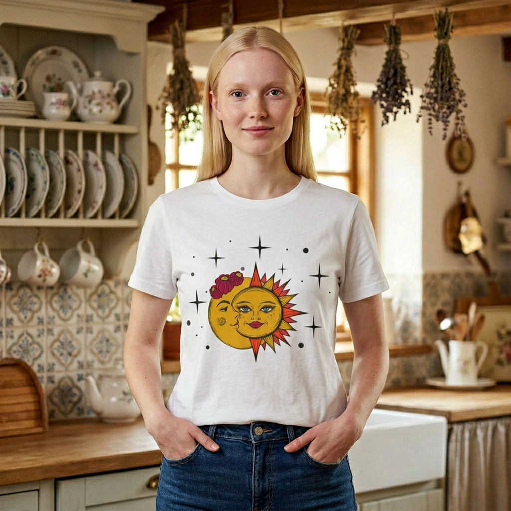 Celestial Sun and Moon T-shirt Boho Stars Tee Galaxy Graphic T Shirt whimsical Top
