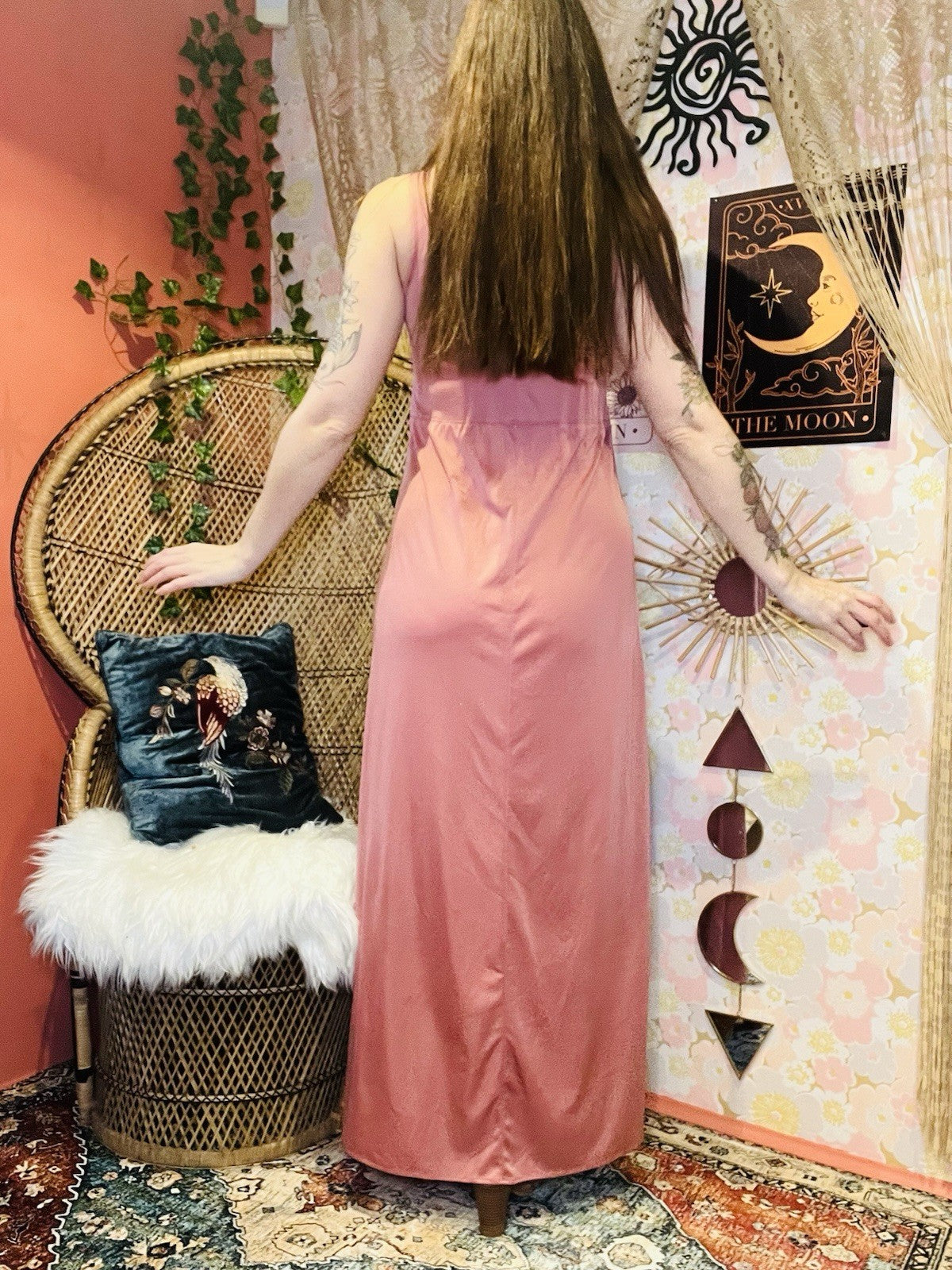 Vintgage 70s Slip Dress Size 10 Pink Retro 1970s Slinky Long Cowl Neck  Dress