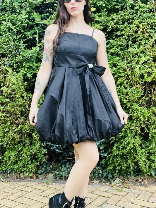 Vintage Y2K Puffball Dress, Strappy Little Black Dress With Puff Ball Skirt  10