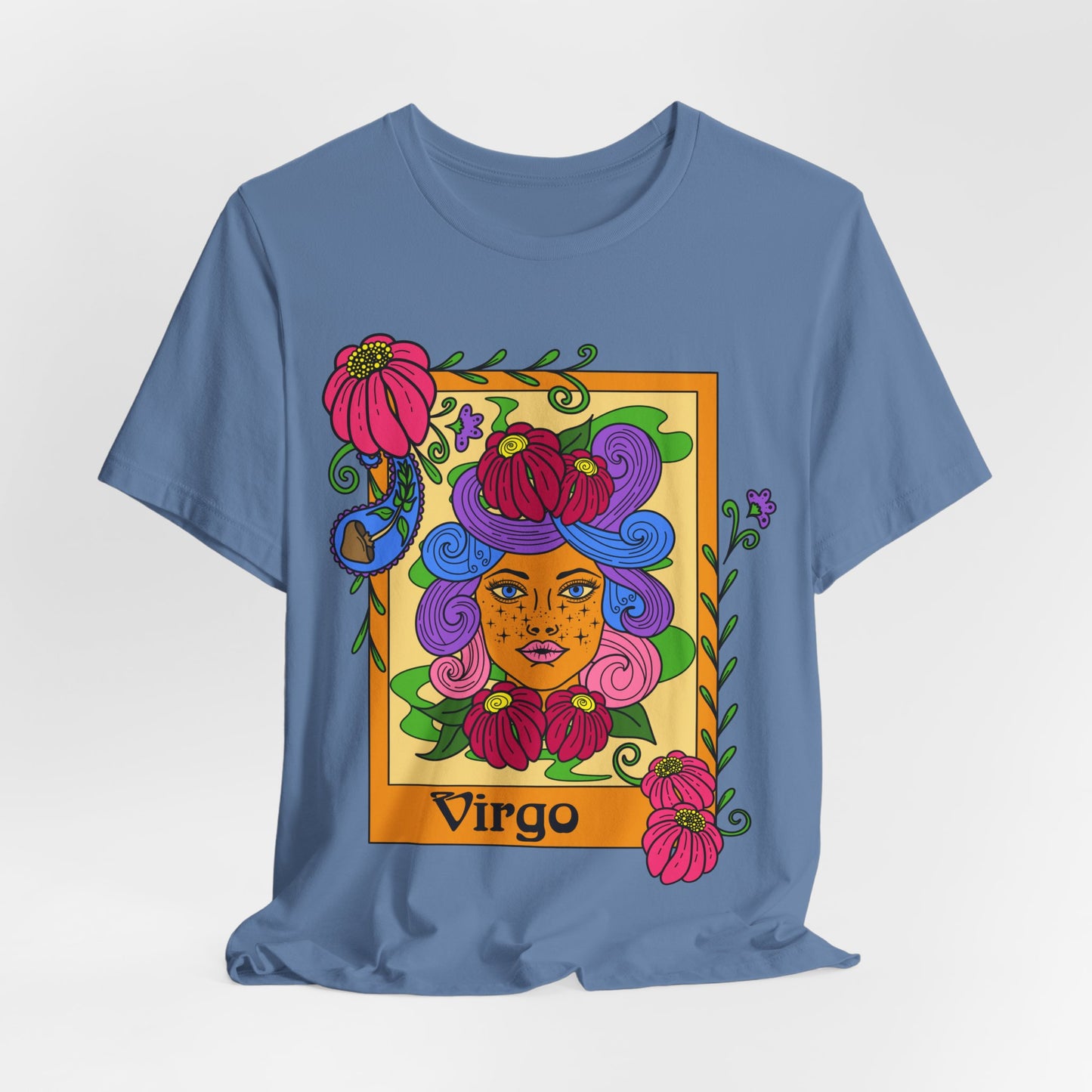 Virgo star sign T-Shirt, Maiden zodiac astrology top, Horoscope birthday gift Tee, Bold retro colourful Design tshirt