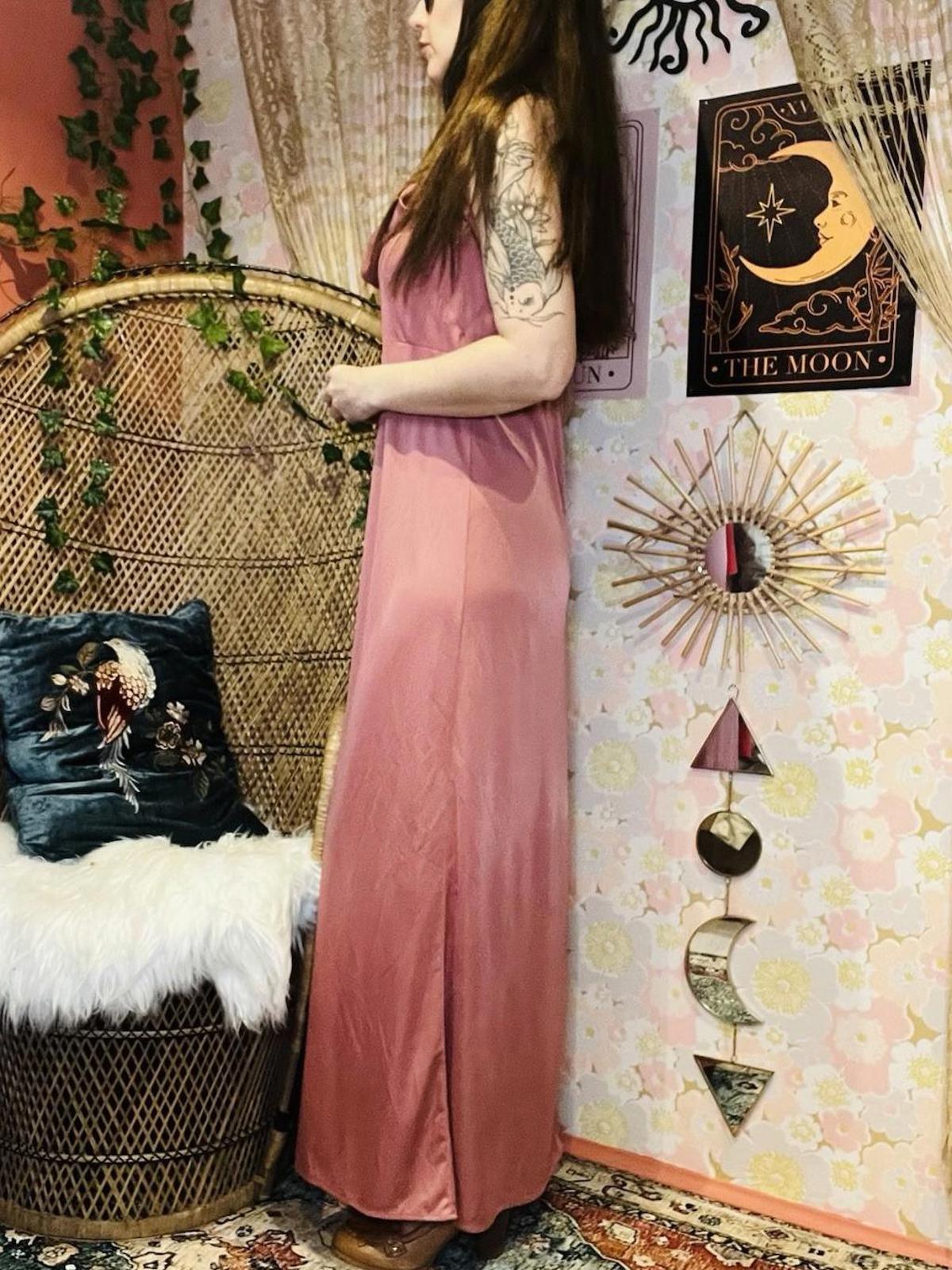 Vintage 1970s Slip Dress Size 10 Pink Retro 70s Slinky Long Cowl Neck  Dress