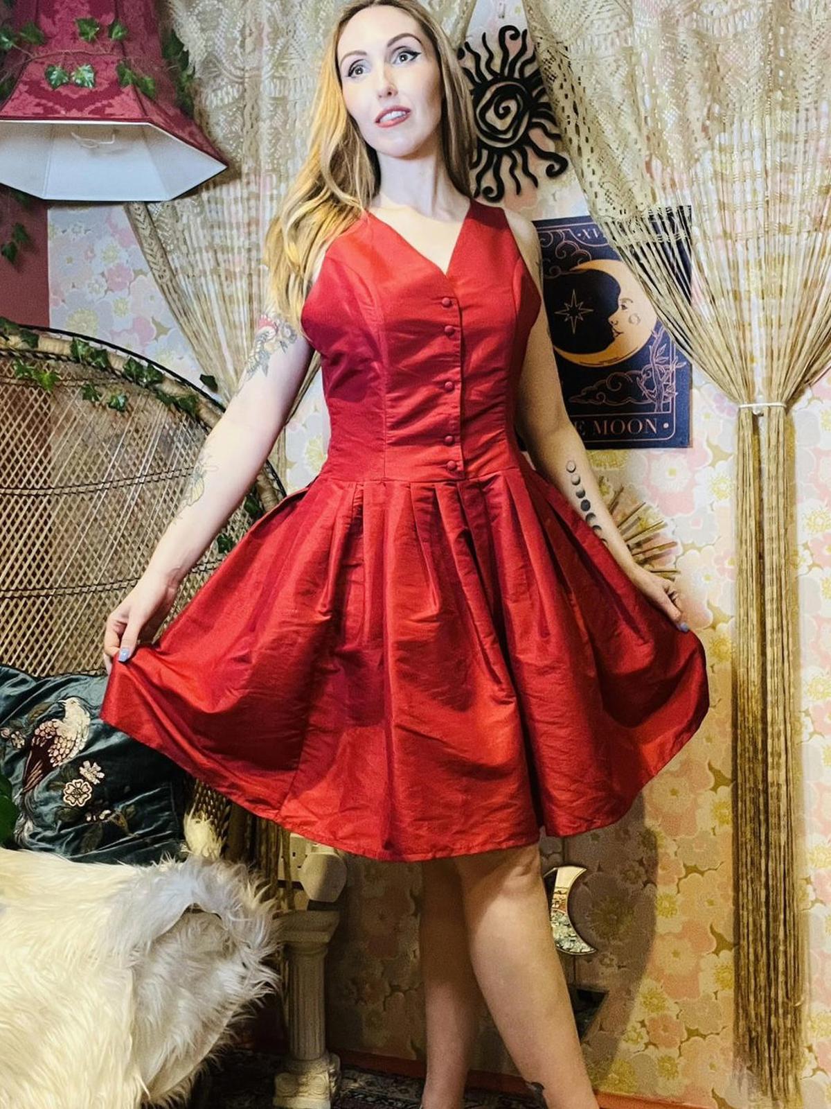 Vintage 1990s Cocktail Dress Button Front A Line Knee Length Party Prom Dress 12