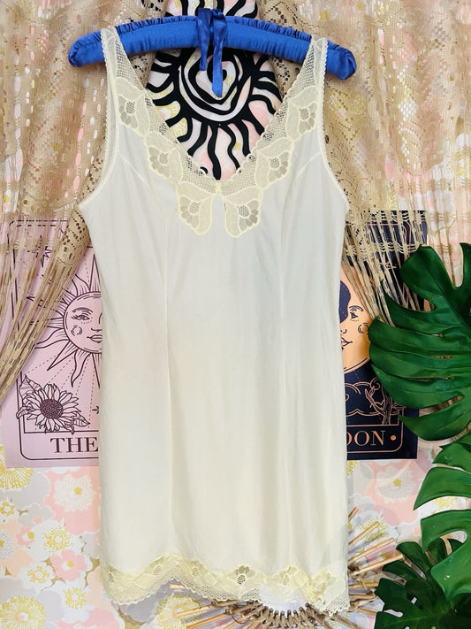 Vintage 1960s Slip Dress Fairycore Lace Trim Undergarment Nighty Cream Size 12
