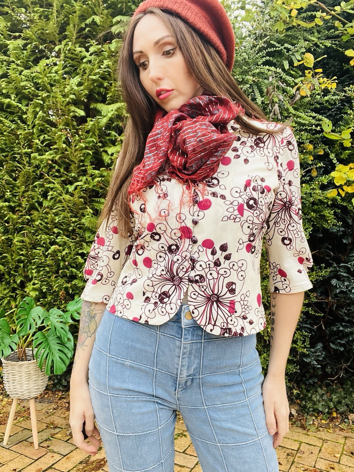 Vintage 1960s Blazer Retro Psychedelic 60s Cropped Sleeve Jacket Size 12