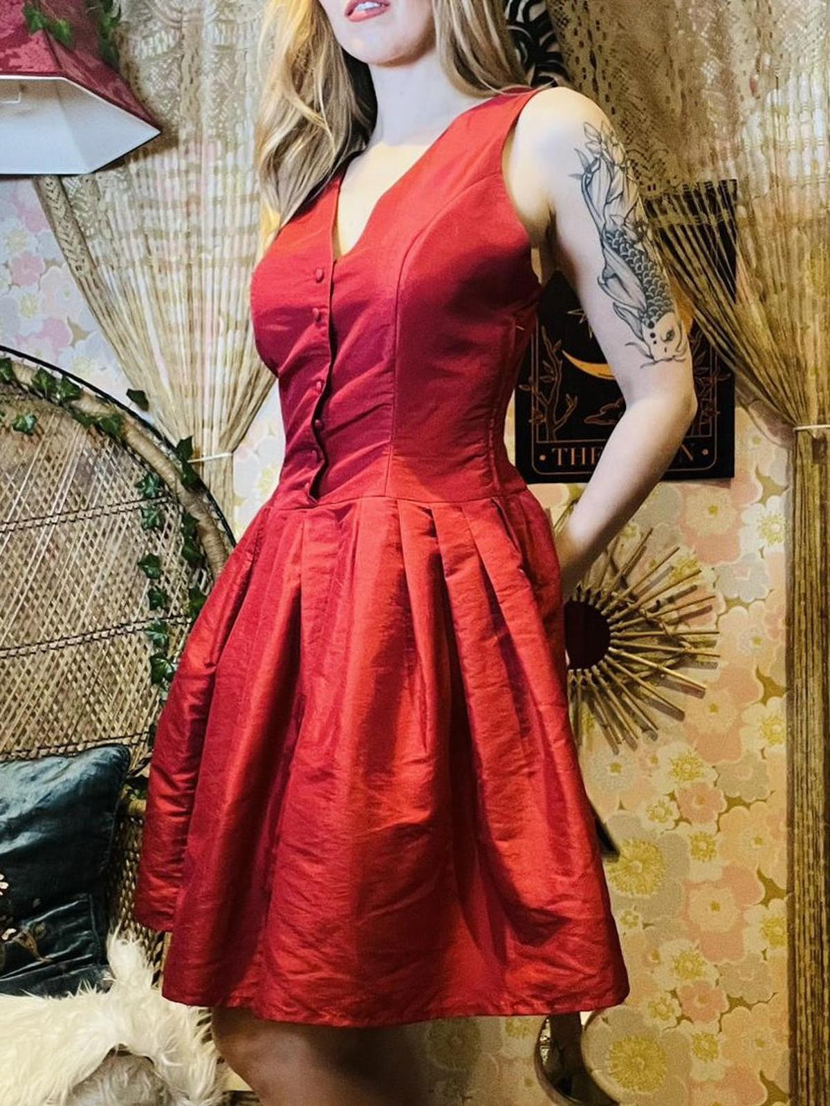 Vintage 1990s Cocktail Dress Button Front A Line Knee Length Party Prom Dress 12