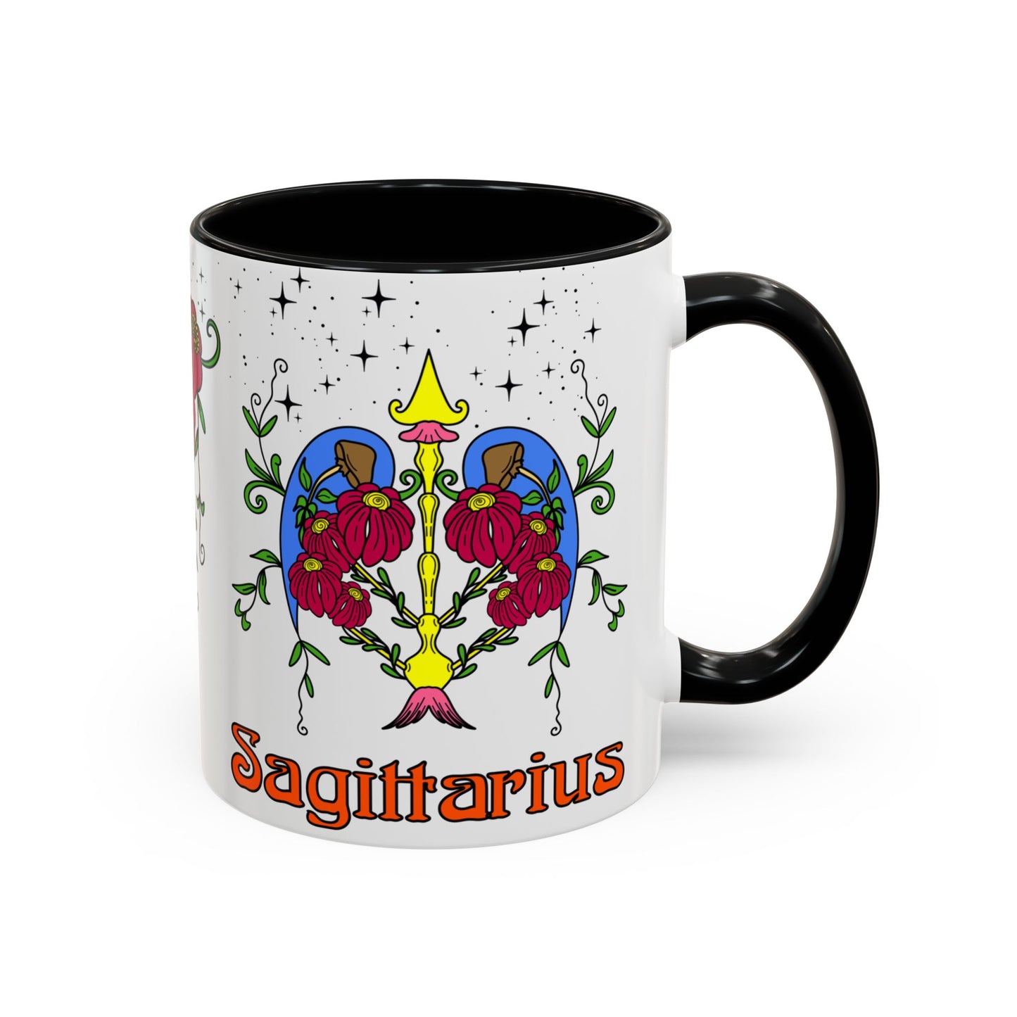 Sagittarius star sign mug, Bow and arrow zodiac astrology coffee cup, Horoscope birthday gift mug, Bold retro colourful Design ceramic mug