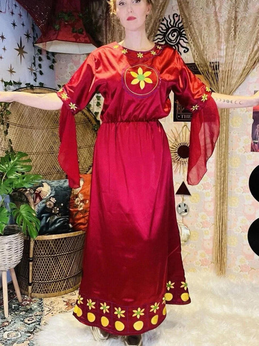 Festival Cosplay Maxi Dress Medieval Wizard Floaty Sleeves Embroidered Red 10