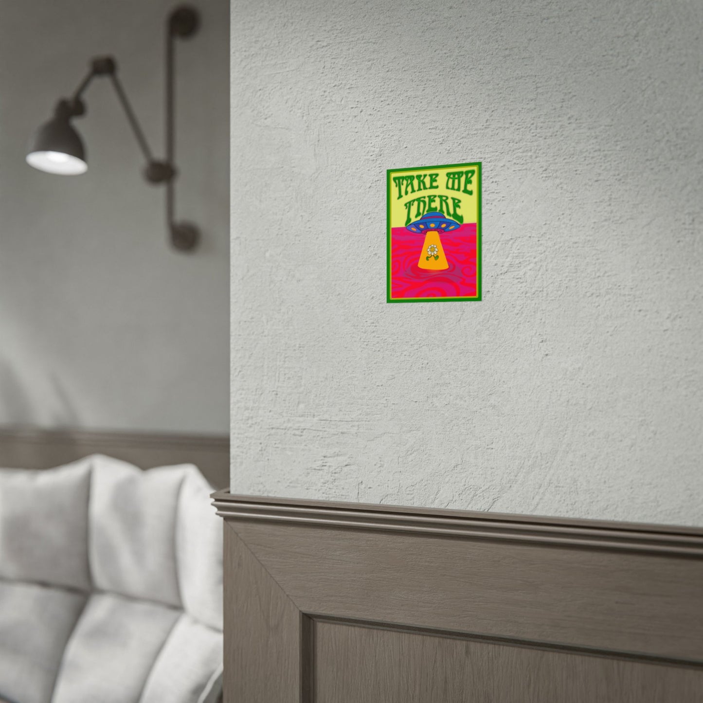 Psychedelic Trippy UFO Poster, Colourful Retro Hippie Wall Art, 1960s 1970s Home Decor Print