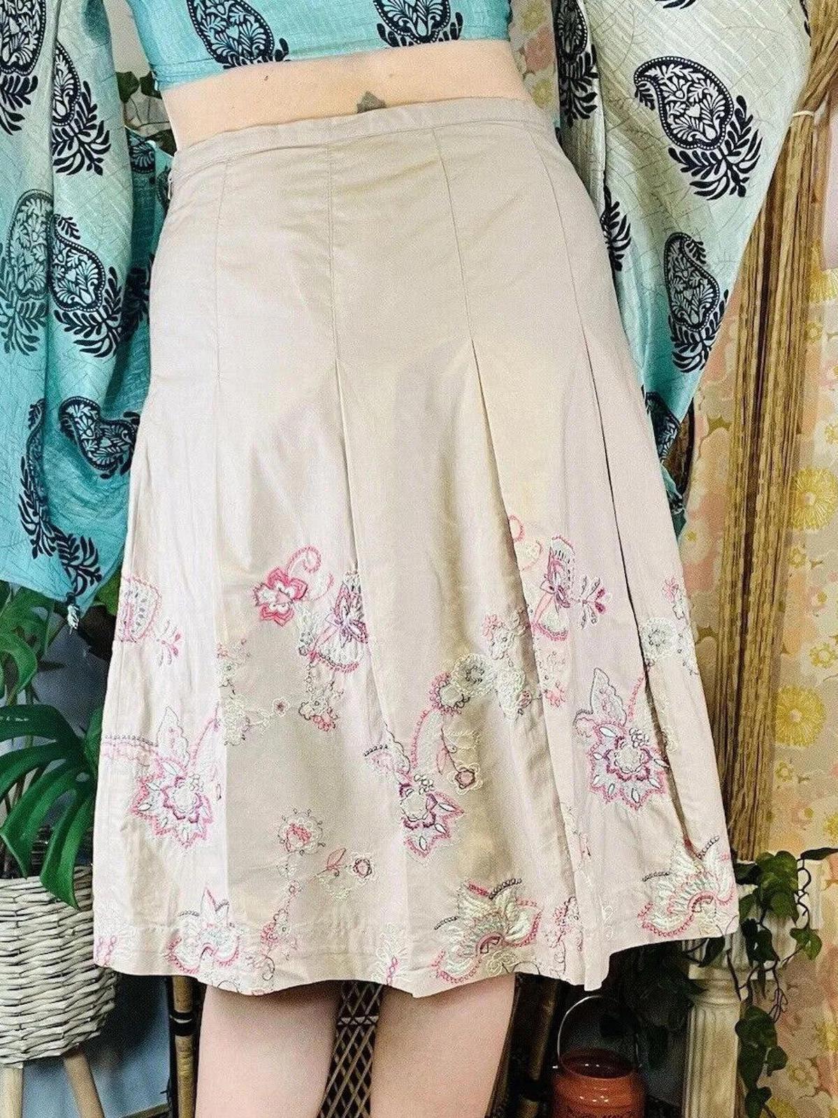 Vintage Y2K Embroidered Skirt By Marks And Spenser Floral Butterfly Fairycore 14