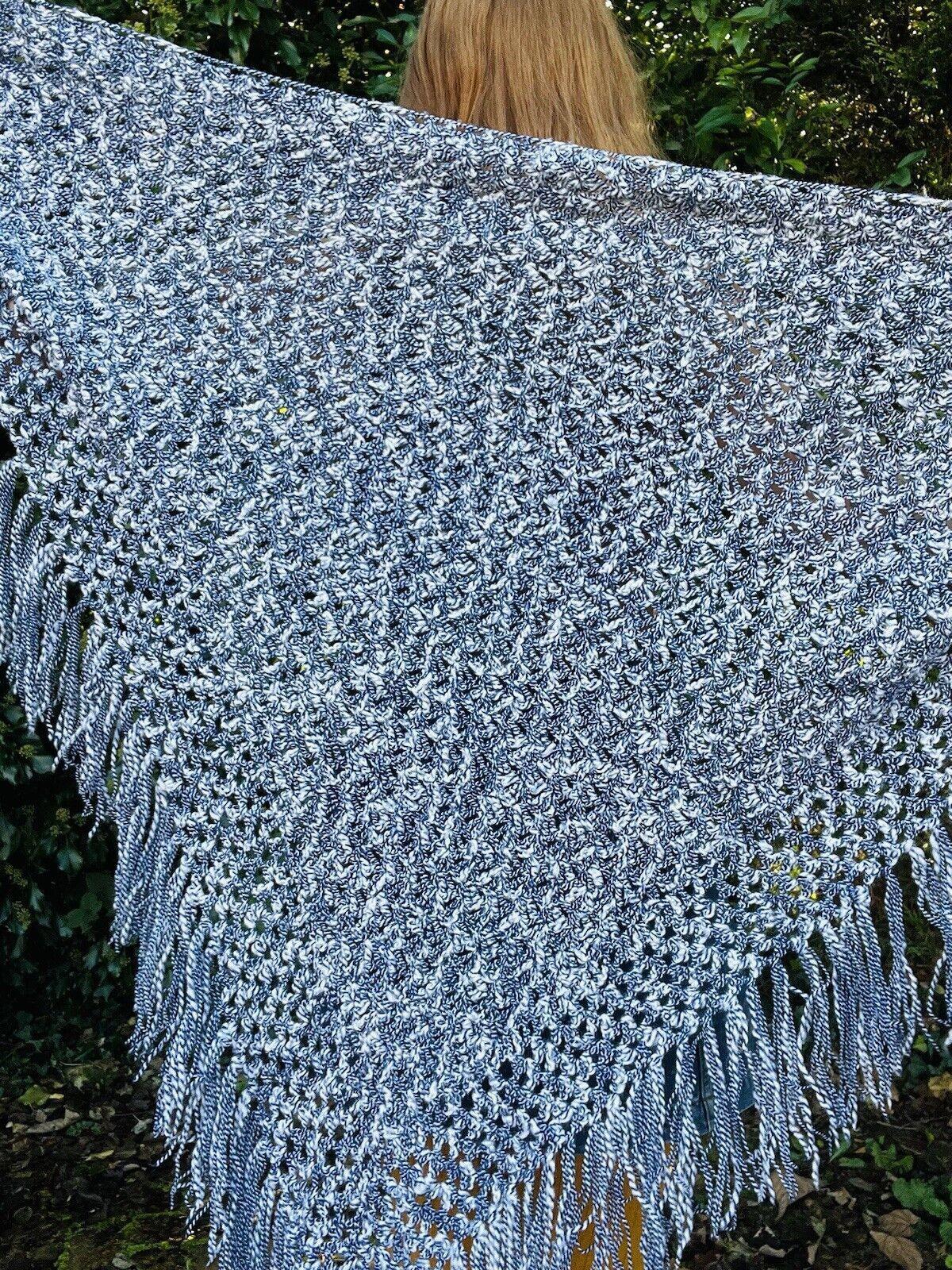 Vintage Boho Crochet Shawl Hippie Triangle Knit Wrap Cape Cottage Whimsy Scarf