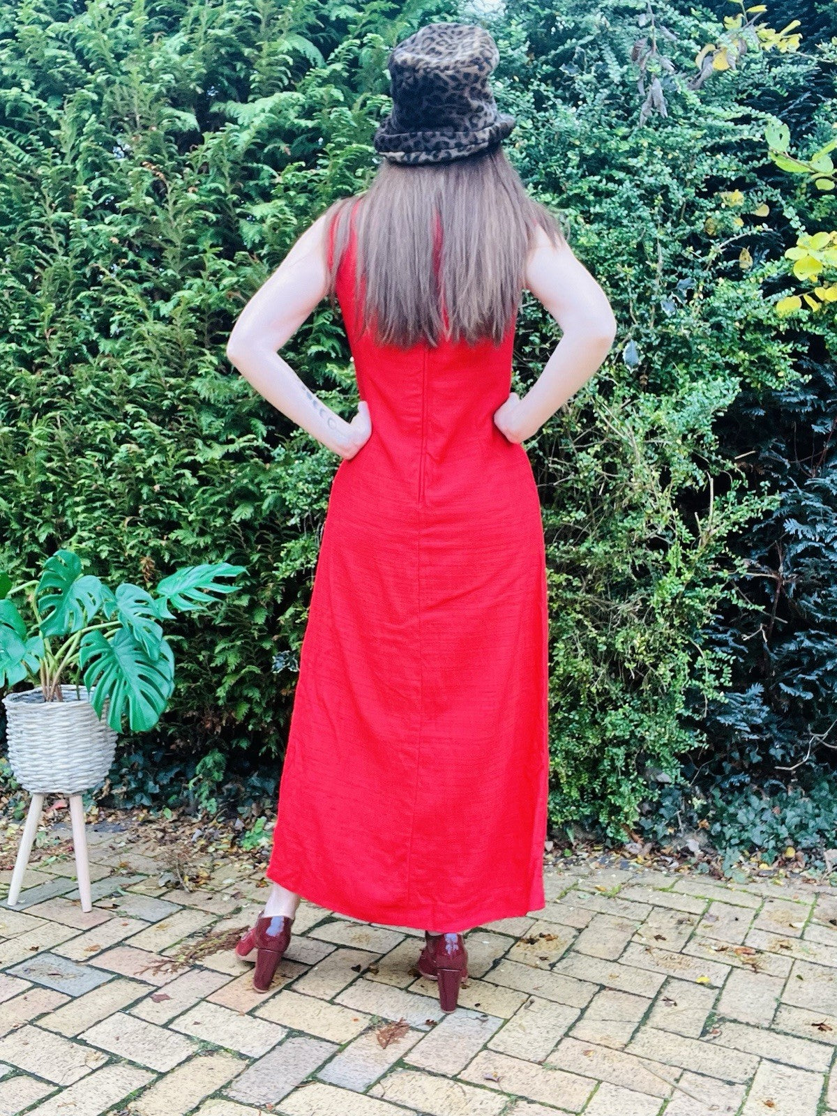 Vintage 1970s Maxi Dress Beaded Embellished Long Retro 70s Dress Red Size 14