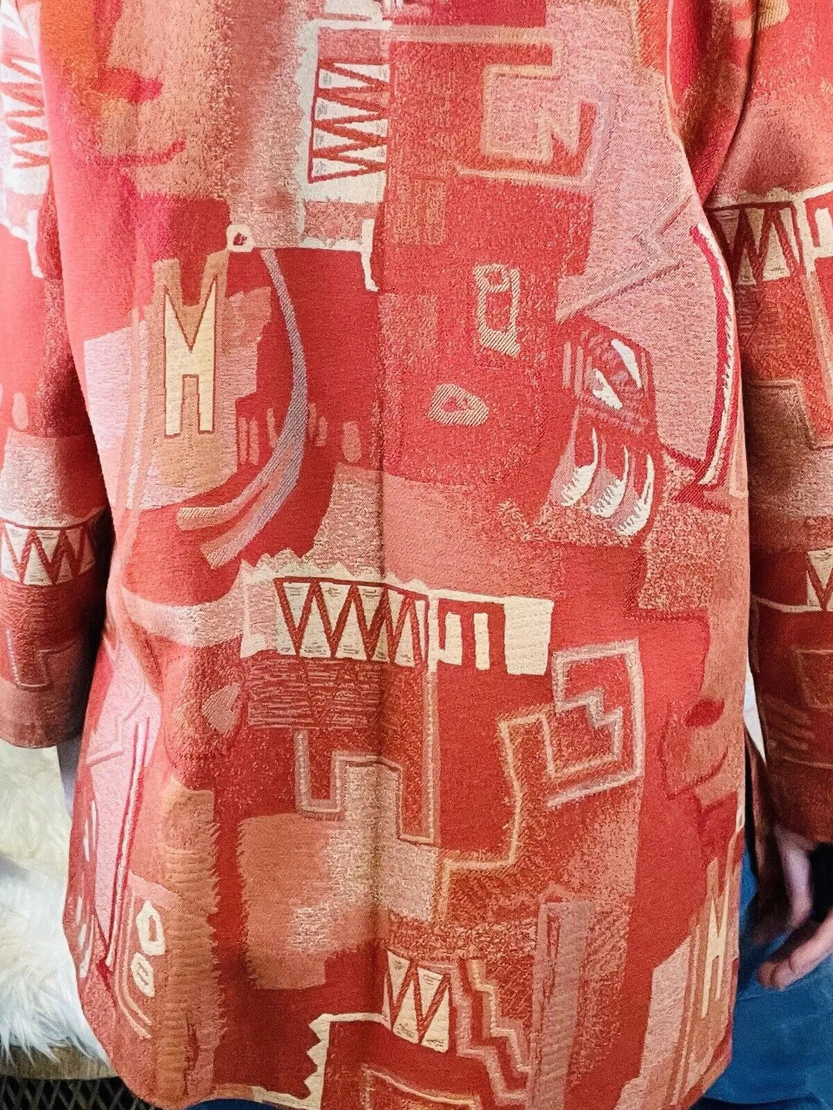 Vintage 1980 Jacket Abstract Bold Print Long Sleeve Round Neck Oversized Fit M