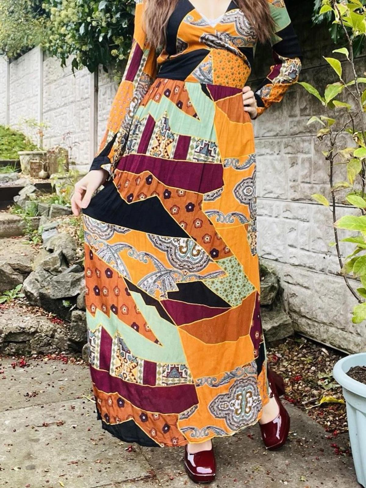 Long Sleeved Maxi Dress By Reserved Size 8 to 10 Orange Boho Hippie Retro Style