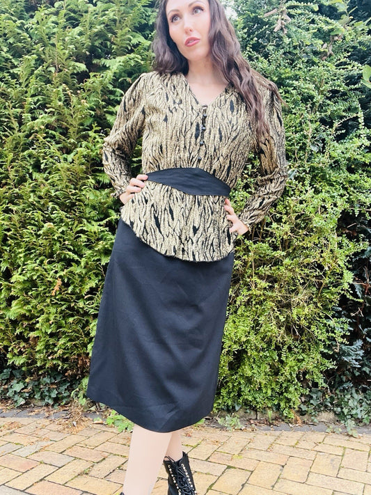 Vintage 1980s Peplum Dress, Retro 80s Belted Waist Sparkly Top By Ricki Renee 14
