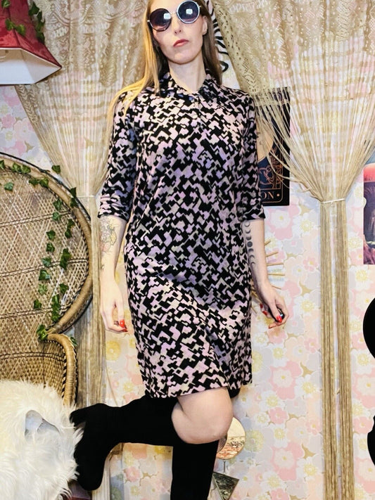 vintage 1960s mod dress gogo dress with collar and abstract print size 14 purple