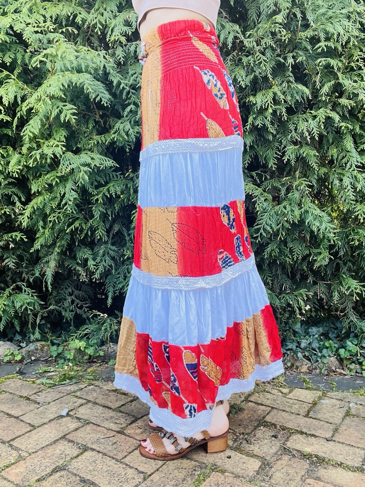 Vintage 1990s Maxi Skirt Hippie Boho Layered Frilly Long Festival Summer 8-10