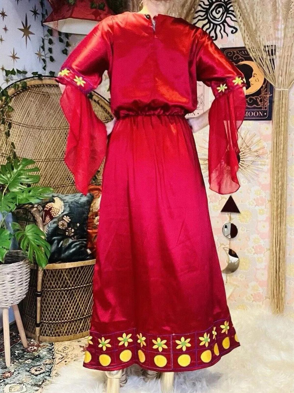 Festival Cosplay Maxi Dress Medieval Wizard Floaty Sleeves Embroidered Red 10