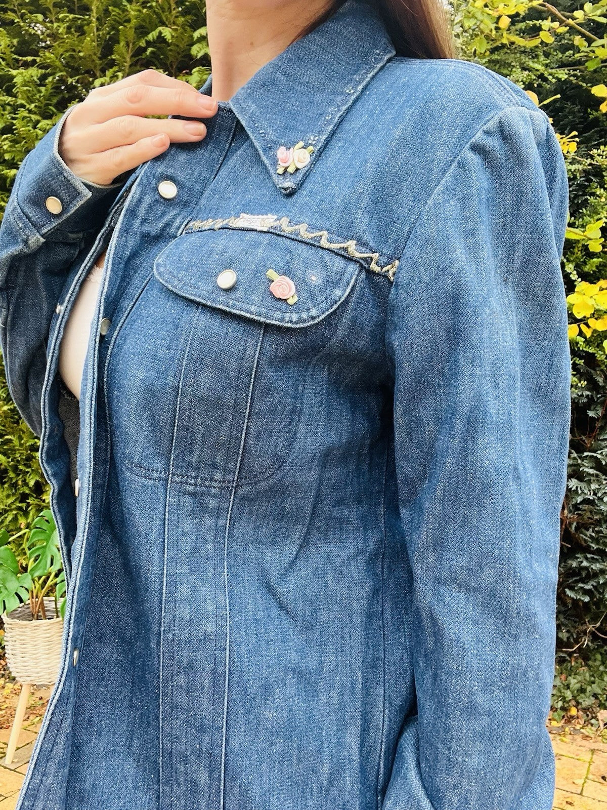 Vintage 1970s Denim Jacket Reworked Donothing Sedgefield Retro Festival Coat S