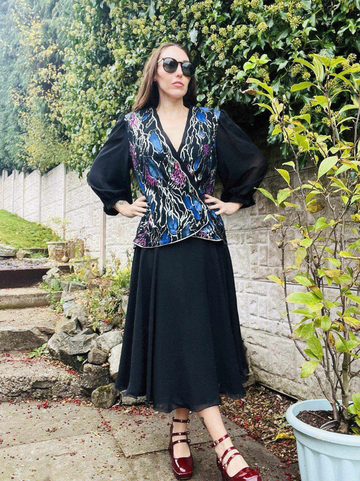 Vintage 80s Party Dress Black Size 12 14 Retro 1980s Fancy Dress