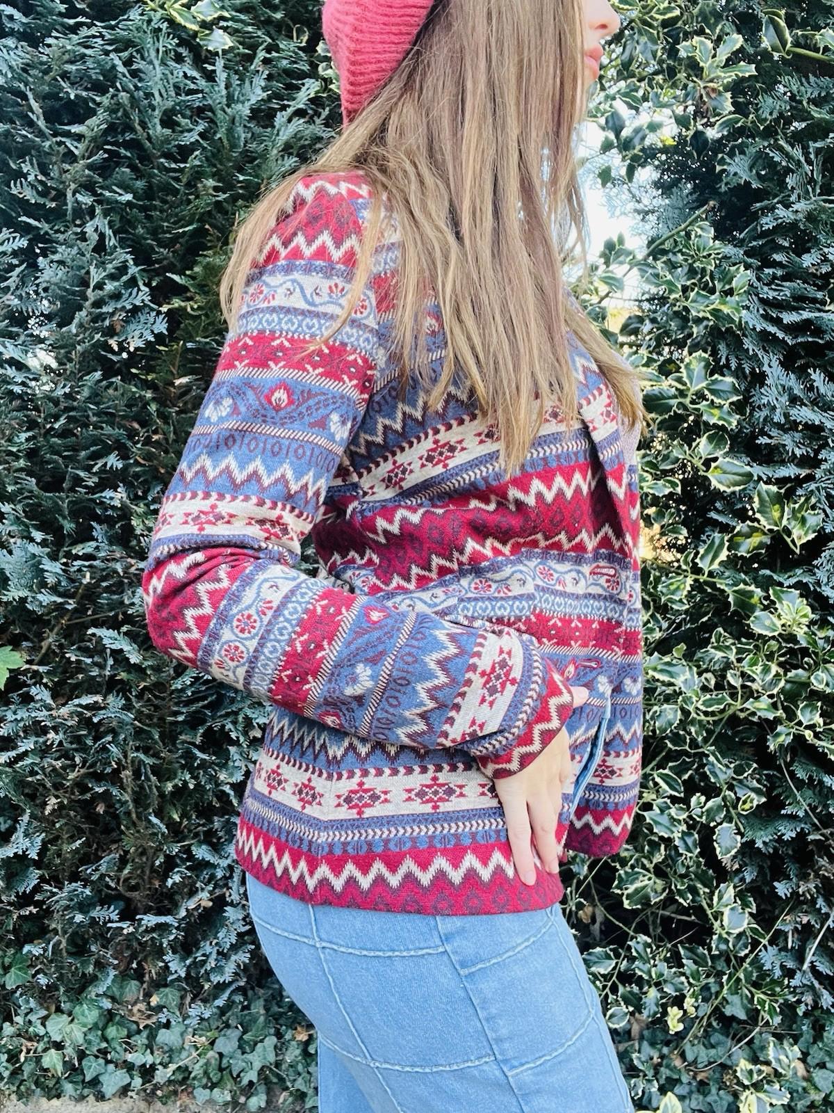 Vintage 1990s fair Isle Jacket Aztec Geometric Cardigan Blazer By Esprit 12