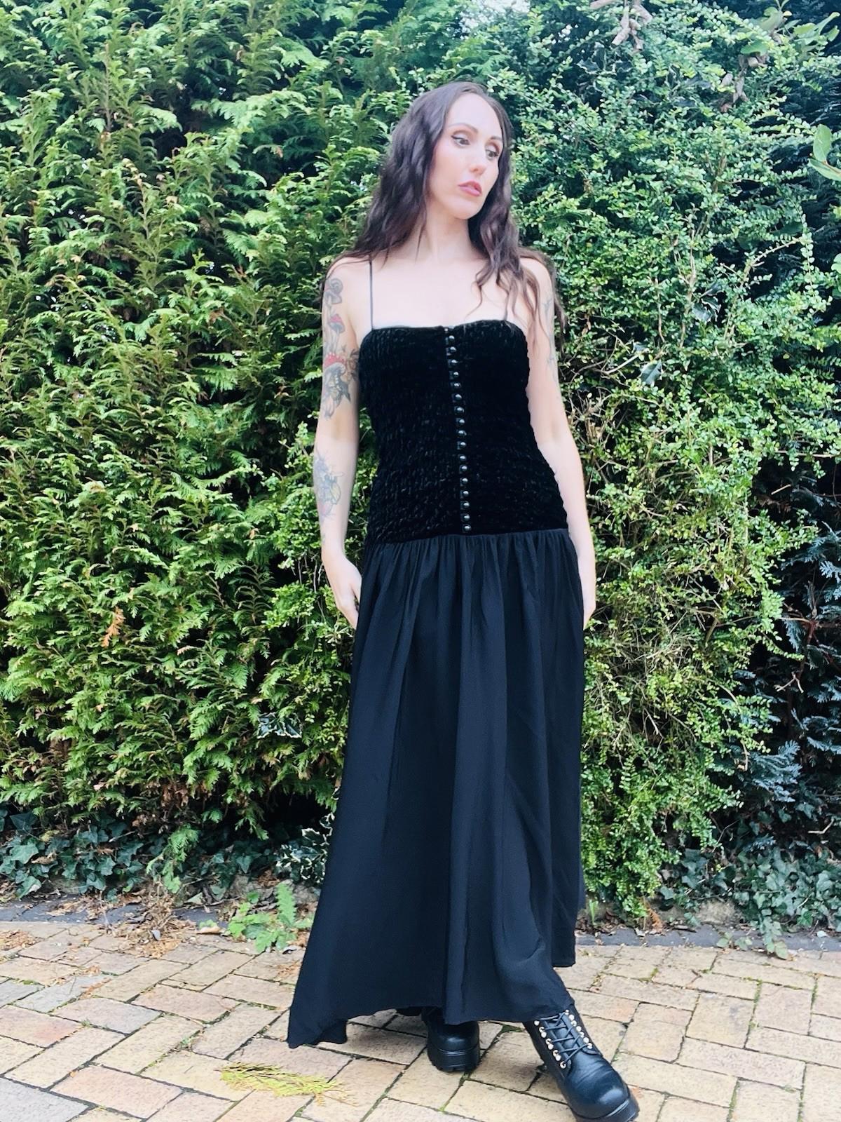 Vintage 1980s Whimsigoth Dress By Zanzara Velvet Bodice Floaty Skirt 8 10