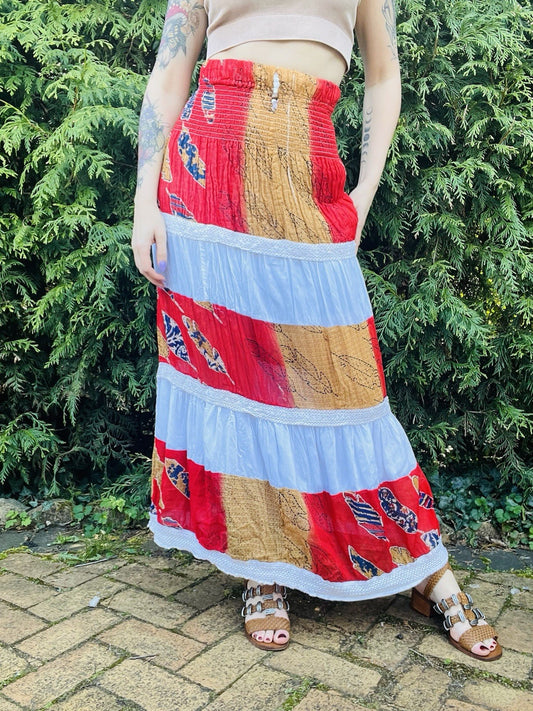 Vintage 1990s Maxi Skirt Hippie Boho Layered Frilly Long Festival Summer 8-10