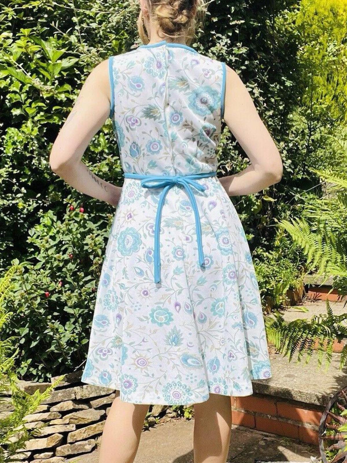 Vintage 60s Summer Dress Fit And Flare With Tie Waist Size 12