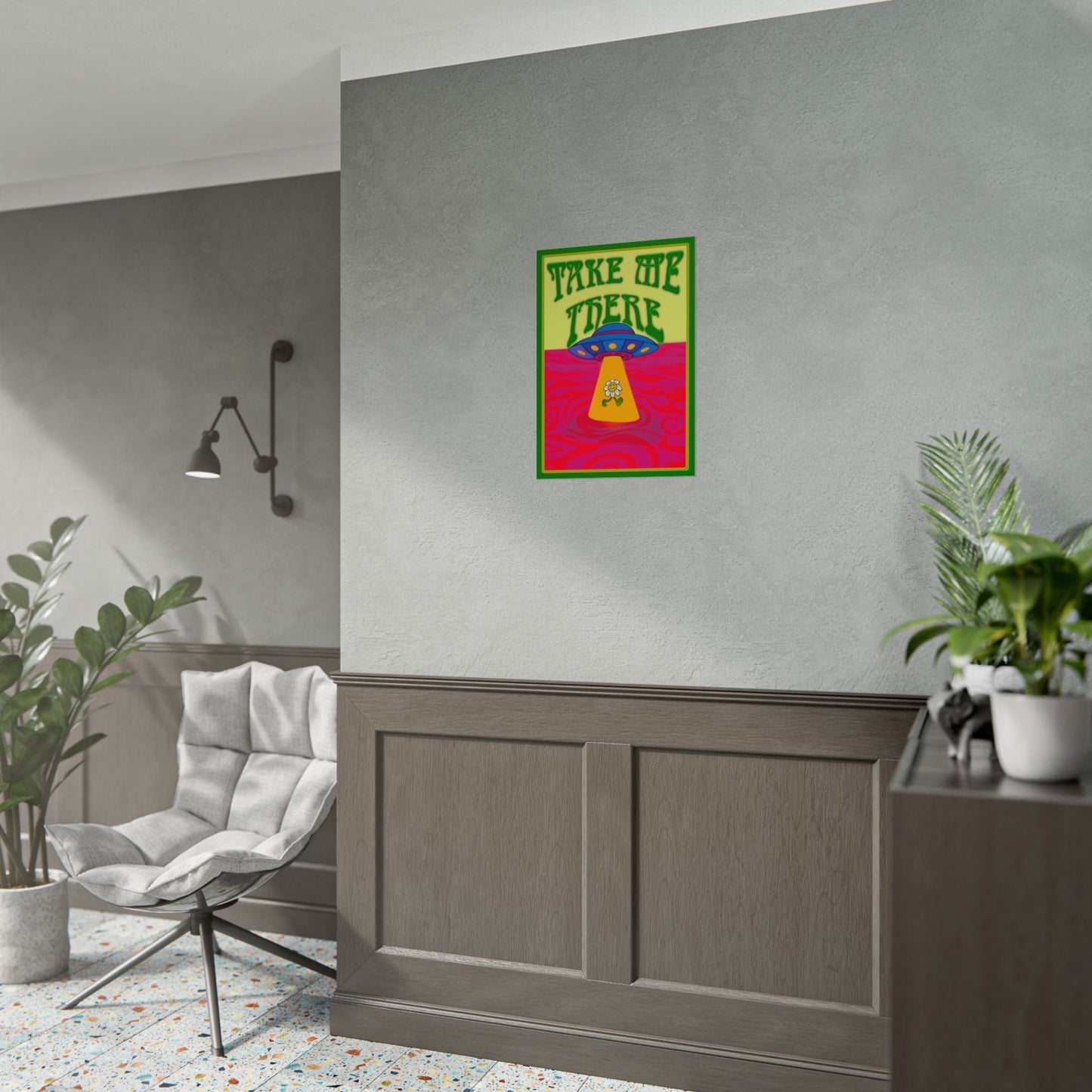 Psychedelic Trippy UFO Poster, Colourful Retro Hippie Wall Art, 1960s 1970s Home Decor Print