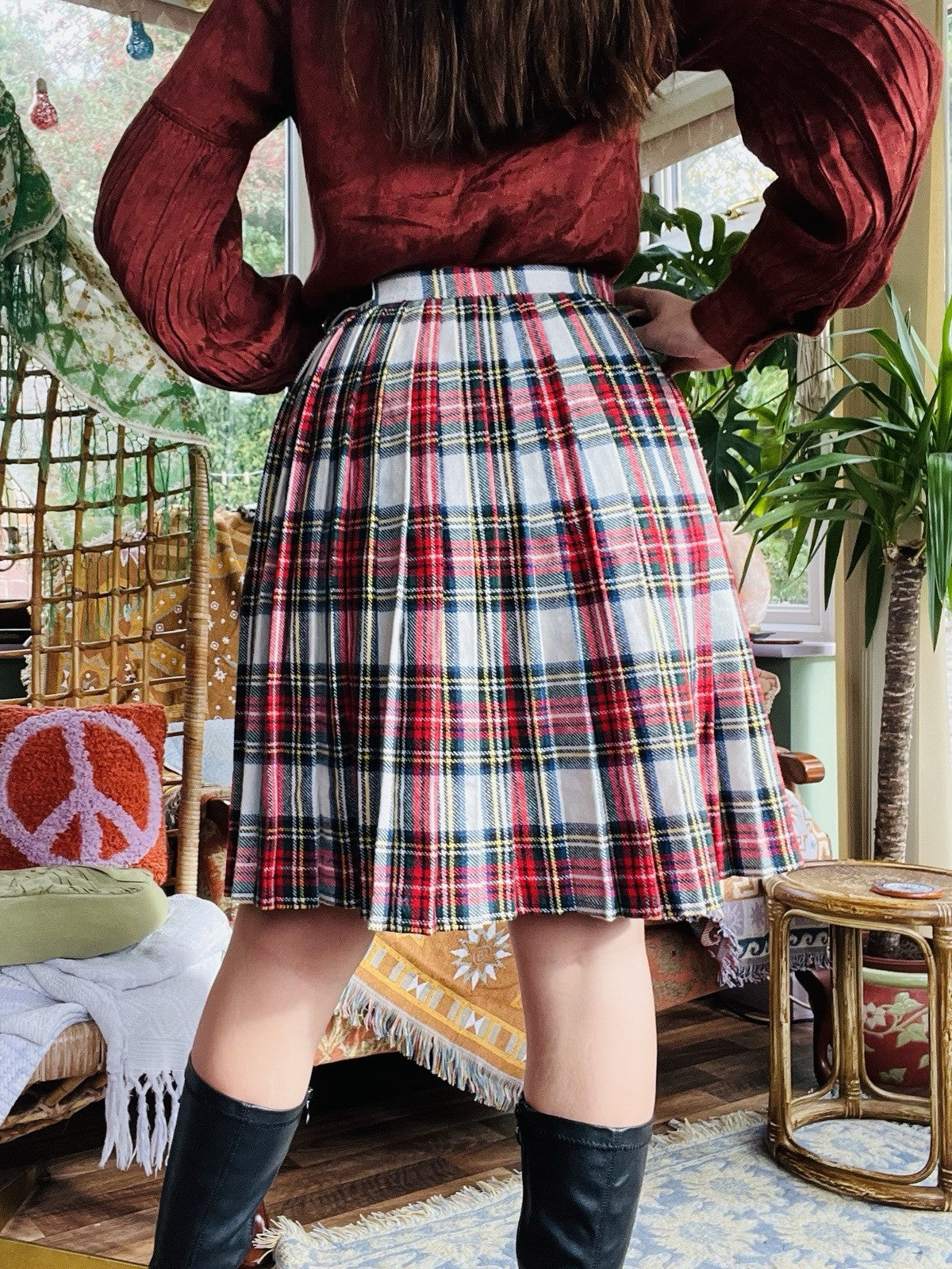 Vintage 1970s Tartan Skirt, Plaid Wrap Scottish Kilt, Preppy Grunge Skirt Size 6