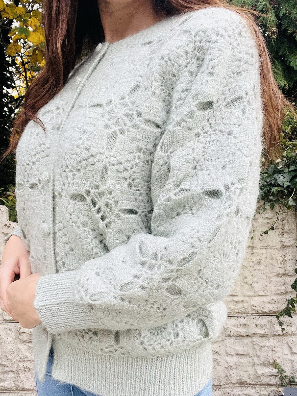 Vintage Crochet Cardigan Green Size 10-12 M By Precise Boho Cottagecore Jumper