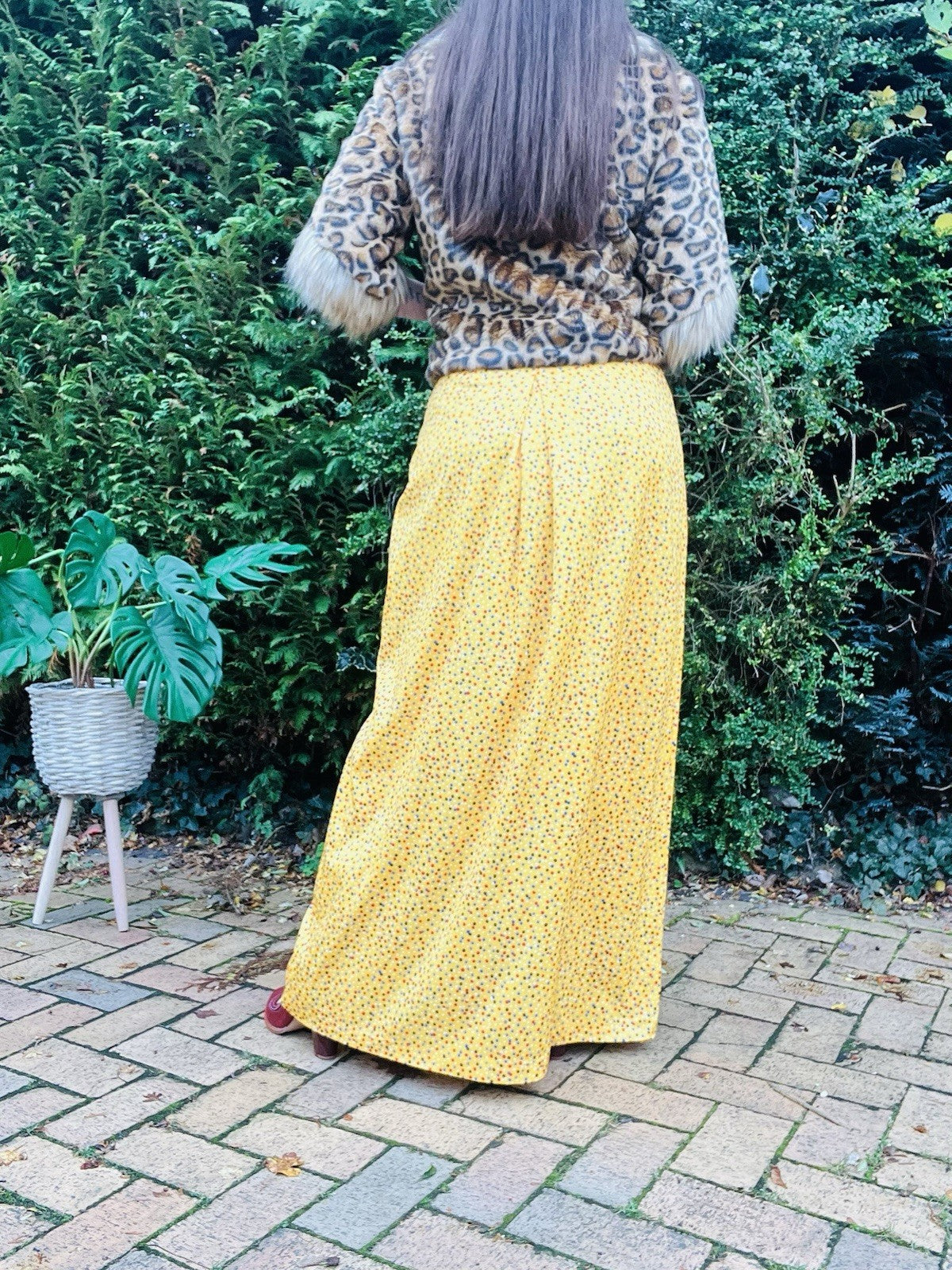 Vintage 60s Maxi Size 10 Yellow Long Polkadot Retro 1960s Skirt High Waist