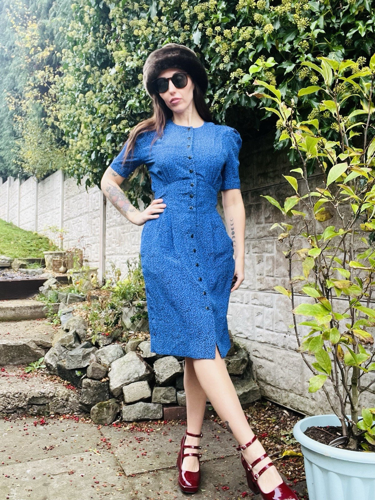 Vintage 80s Tea Dress Blue Size 6 To 8 By Liz Claiborne Cinched Waisted Ditsy
