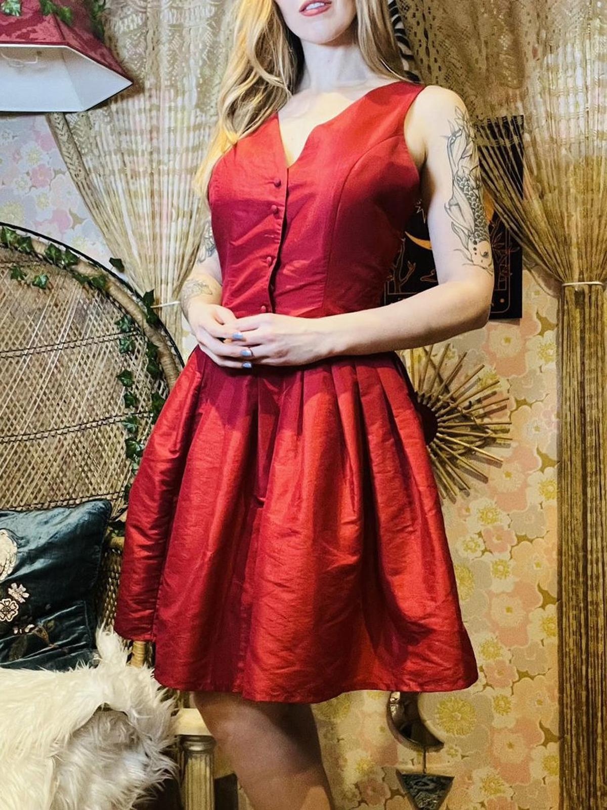Vintage 1990s Cocktail Dress Button Front A Line Knee Length Party Prom Dress 12