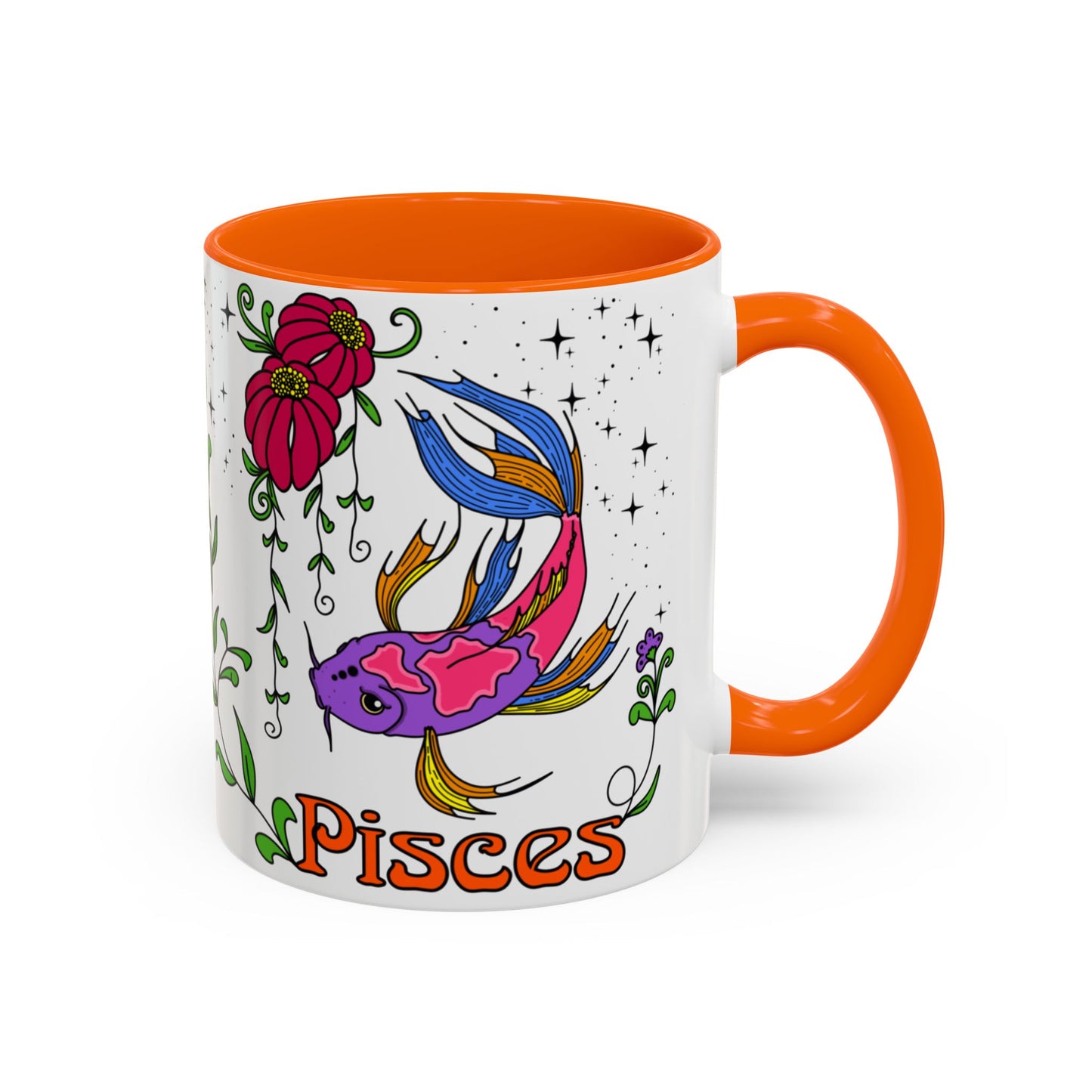 Pisces star sign mug, Fish zodiac astrology coffee cup, Horoscope birthday gift mug, Bold retro colourful Design ceramic mug