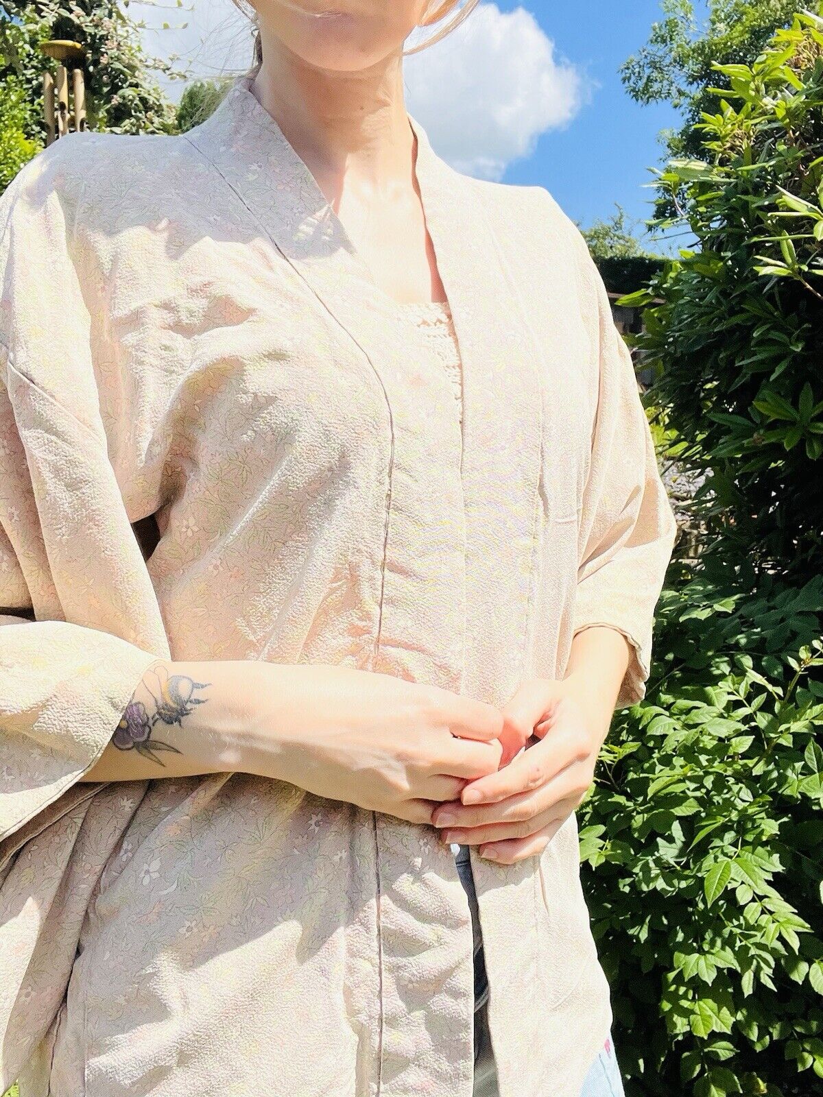 Vintage Hippie Boho Kimono With Jacket Pastel Ditsy Floral Print Free Size